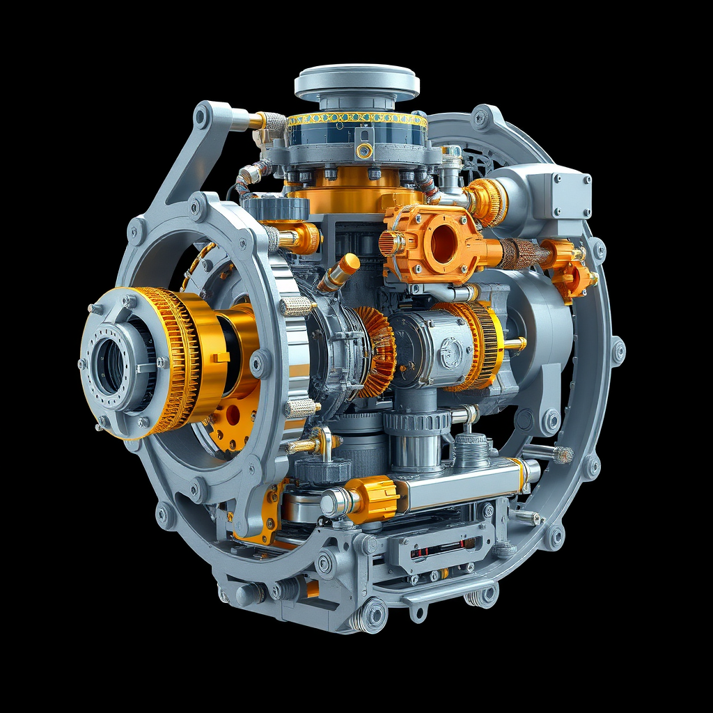 A technical illustration of a complex machine being reverse-engineered using 3D scanning and modeling techniques. The illustration should be detailed and informative. The lighting should be clear and even to highlight the different components. Technical specs: 4K resolution, high-quality rendering.